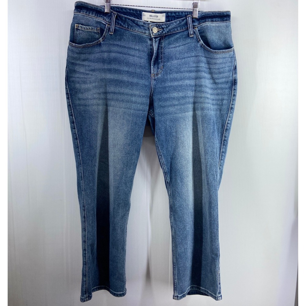 Hollister Low Rise Relaxed Straight Blue Denim Jeans Womens 16‎ 33 Short